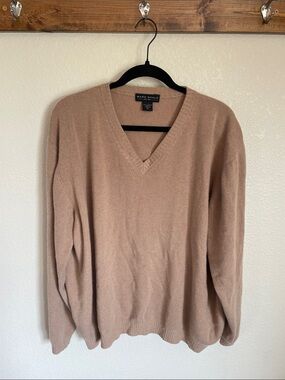 Mark Shale Men's V-Neck Cashmere Sweater XL Light Brown Knit Pullover Old Money
